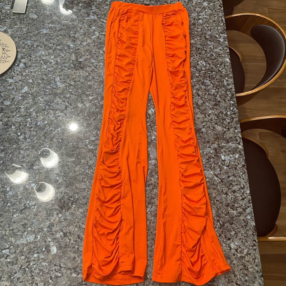 Orange fit and flare pants